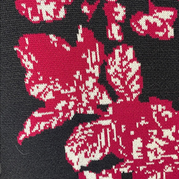 Adrianna Papell Bodycon Pink Black Floral Sweater Stretchy Dress Sz M - Picture 7 of 12